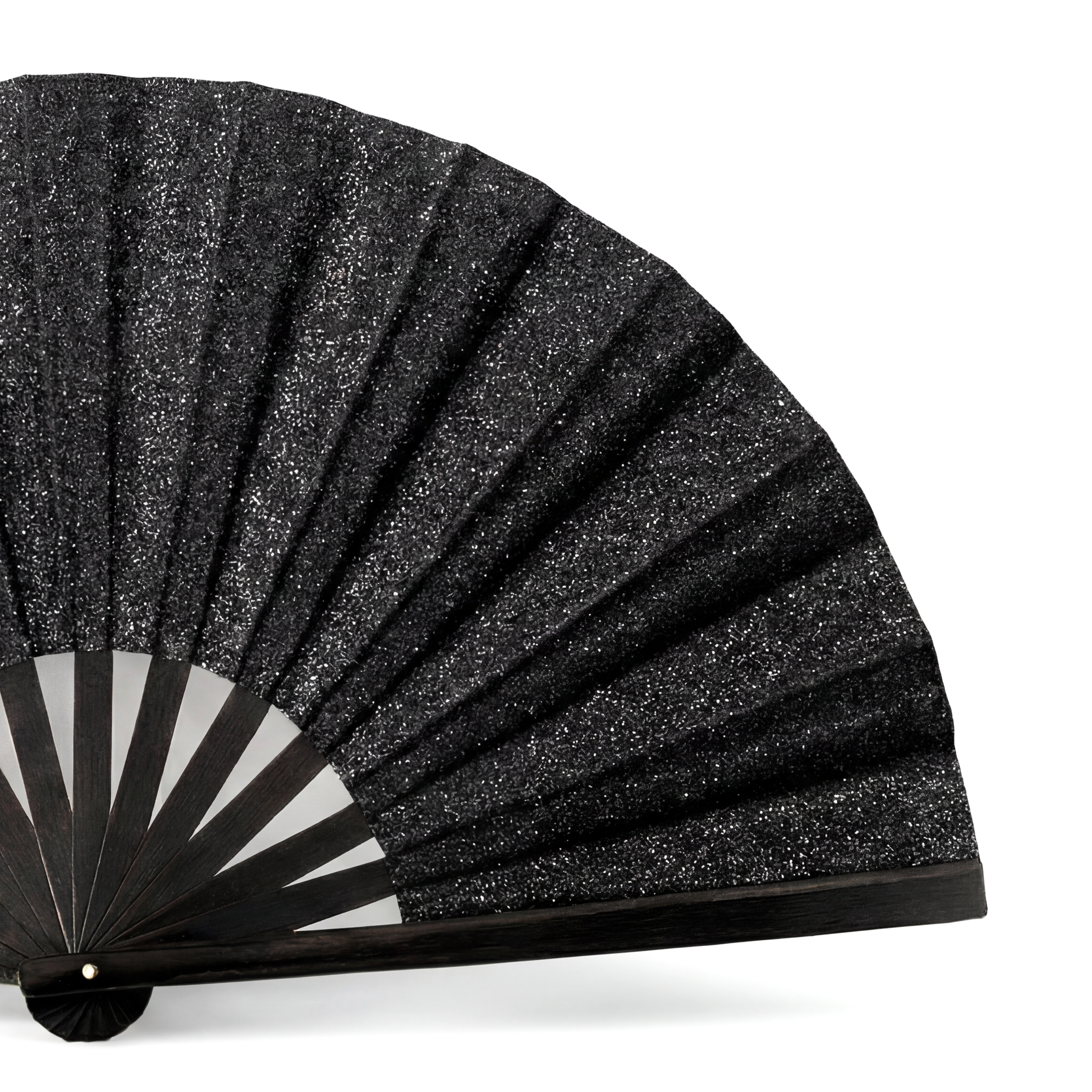 Glitter - Fekete Bambusz Legyező (33 cm)